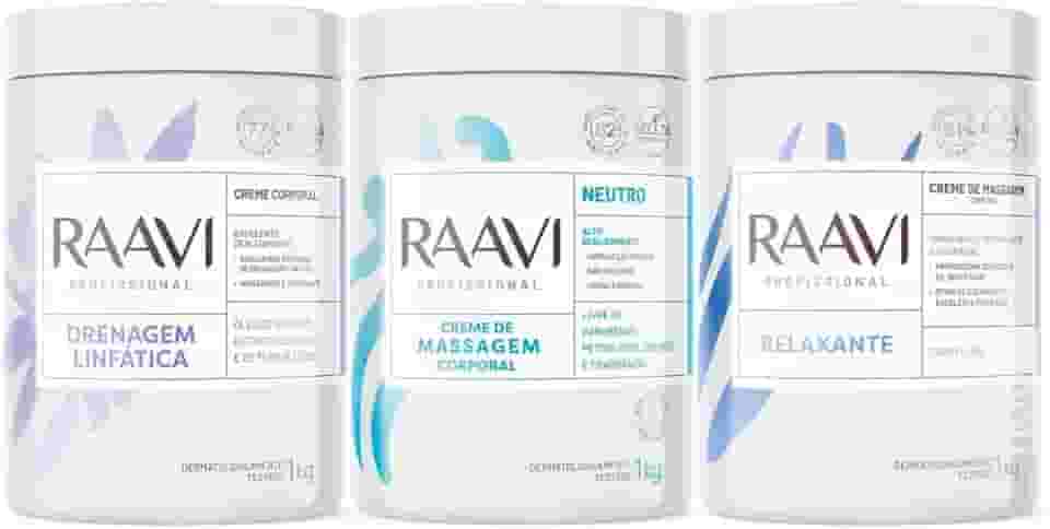 Kit Profissional 3 Cremes de Massagem, 1kg cada, Drenagem Linfática, Neutro, Relaxante