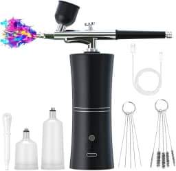 Aerografo com Compressor, Kit de Pincel de Ar Portátil Recarregável sem Fio Profissional para Unhas, Maquiagem, Barbeiro, Decoração de Bolos e Pintura, aerógrafo