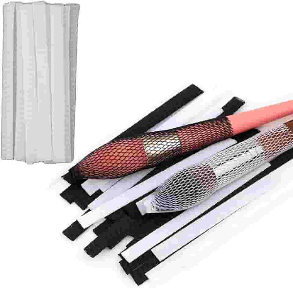 Capas de pincel de maquiagem de malha respirável - material PE, abertura de 3 mm, largura líquida de 10 mm, comprimento líquido de 120 mm - rede conveniente e protetora para viagens (branca)