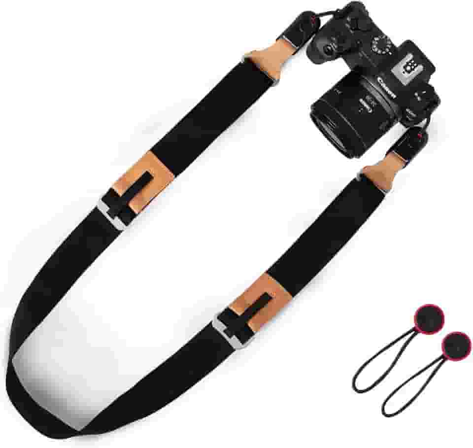 LZHRISING Alça de câmera ajustável para fotógrafo, alça de ombro de pescoço de poliéster e couro genuíno
