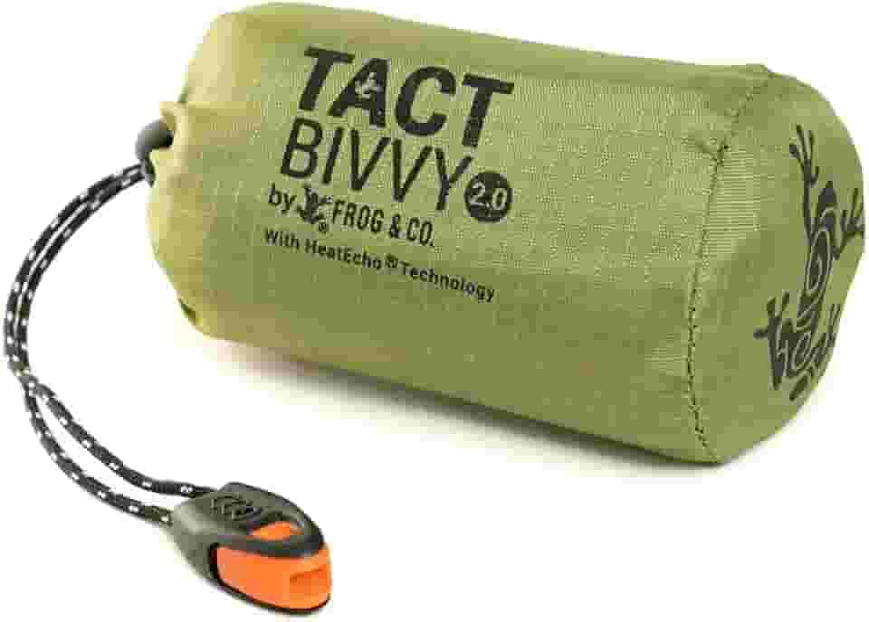 Saco de dormir de emergência Tact Bivvy 2.0, compacto ultra leve, à prova d'água, capa térmica para saco de bivy, kit de sobrevivência para abrigo de emergência – com saco de coisas, mosquetão, apito de sobrevivência + ParaTinder