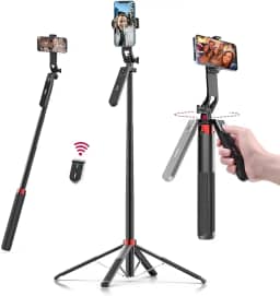 ULANZI MA09 Tripé Extensível para Celular, Vara de Selfie de 71' com Clipe, Tripé de Viagem com Controle Remoto Recarregável para iPhone, Sony, Canon, GoPro
