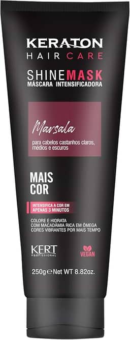 Keraton, Máscara matizadora hidratante, Trata e colore, Para cabelo castanho claro, médio e escuro, Shine Mask, 250g, Marsala