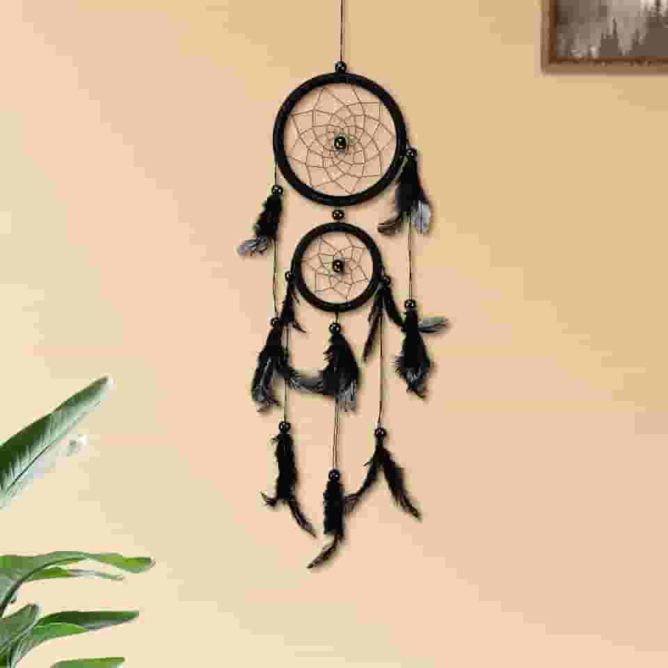 Decorações com pingente de apanhadores de sonhos, apanhador de sonhos feito à mão, adequado para sala de estar, enfeite de quarto (preto)