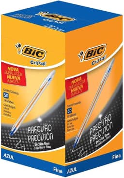 BIC, Caneta Esferográfica Escrita Fina, Cristal Fina, Azul, 50 Unidades