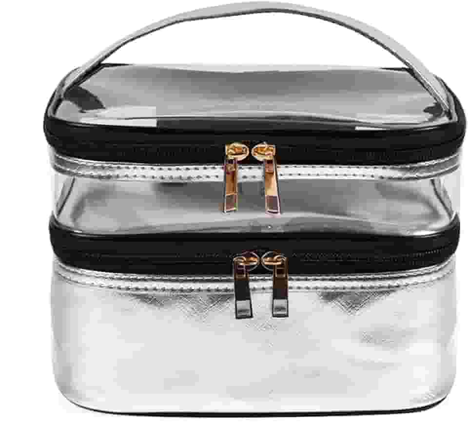 Necessaire Grande Viagem Divisória Maquiagem Make Cosméticos Bolsa Organizador Feminina Beleza Multiuso Frasqueira Bolsinha (Prata)