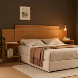 Cabeceira Aurora Para Cama Box Casal/Queen com Mesa de cabeceira. (Nature)