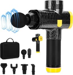 25 * 17CM, Pistola Massageadora, 6 Opções de Velocidade, com Case, com carregador de 100-240V, Pistola Massageadora Profissional, 6 Cabeças de Massagem, Massageador Muscular