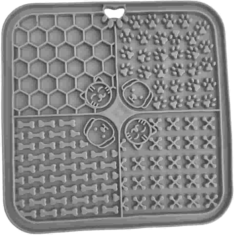 Tapete Lambe Lambe para Cães e Gatos, Brinquedo Interativo Antiansiedade, Estimulador de Alimentação Lenta, Silicone Verde (Cinza)