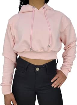 Blusa de Frio Cropped Moletom Flanelada de Frio com Capuz Inverno