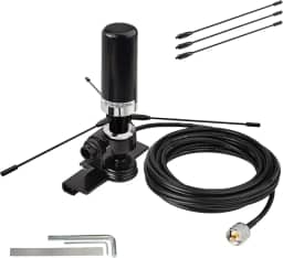 Antena de rádio amador de veículo, VHF UHF banda dupla 2 m 70 cm Antenas 136-174/400-470 MHZ com suporte fixo de montagem labial para carro caminhão rádio bidirecional amador/PL259 macho/5 m RG58 cabo