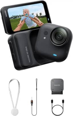 Insta360 Pacote GO Ultra Standard Midnight Black - Câmera 4K minúscula com as mãos livres, leve e portátil, excelência em pouca luz, montagem em qualquer lugar, estabilização FlowState, vida útil da