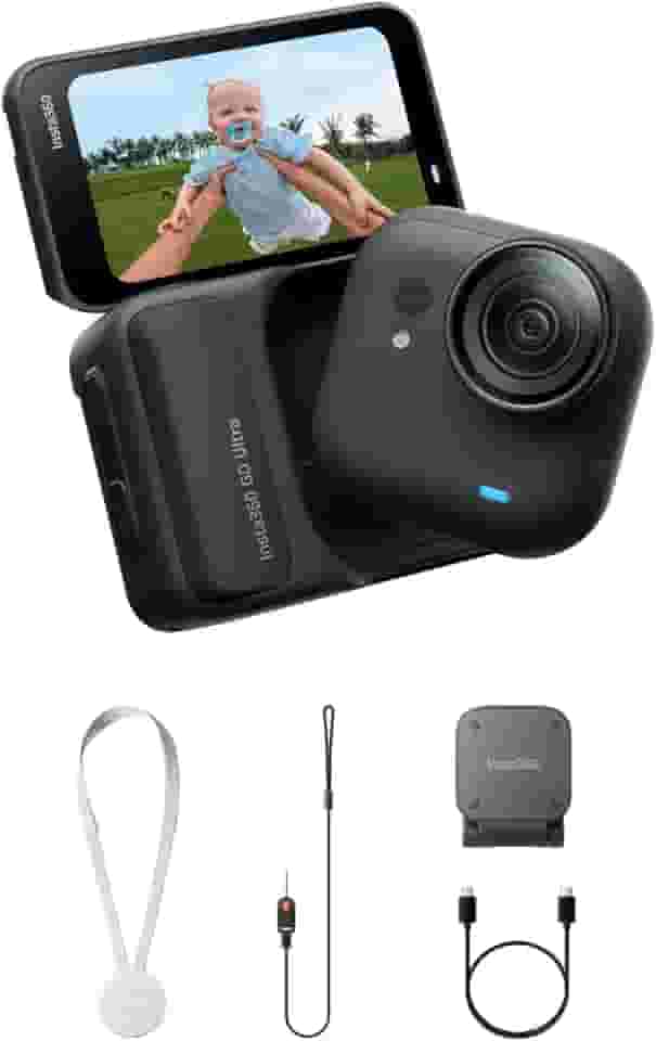 Insta360 Pacote GO Ultra Standard Midnight Black - Câmera 4K minúscula com as mãos livres, leve e portátil, excelência em pouca luz, montagem em qualquer lugar, estabilização FlowState, vida útil da