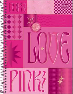 Tilibra - Caderno Espiral Capa Dura Universitário Connect 1 Matéria Love Pink 80 Folhas - Retângulos com Tons de Rosa