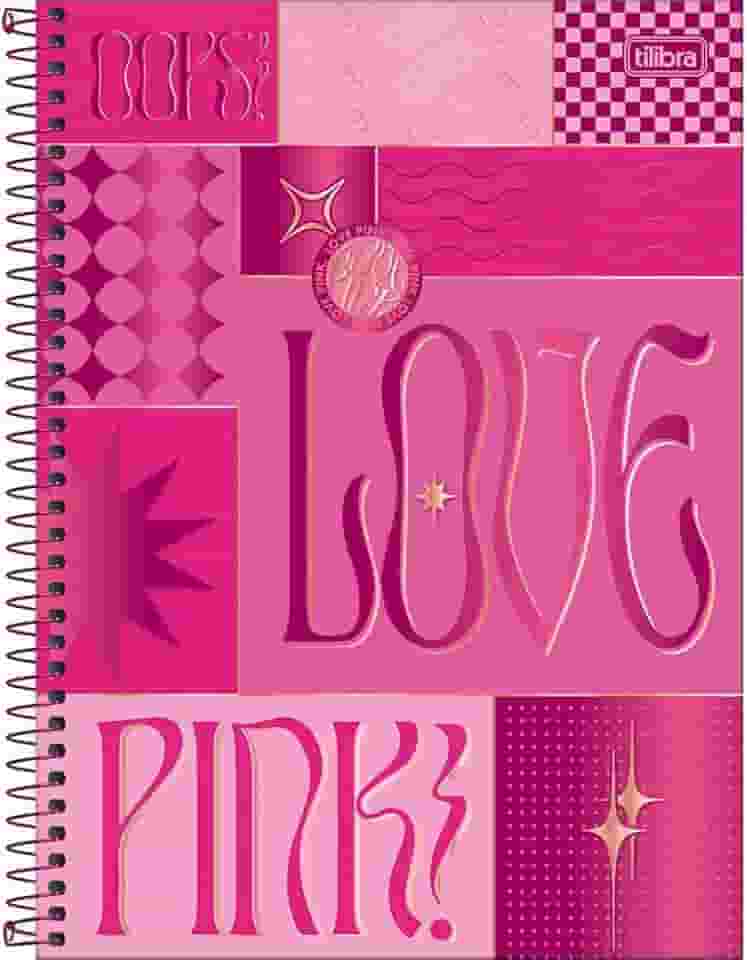Tilibra - Caderno Espiral Capa Dura Universitário Connect 1 Matéria Love Pink 80 Folhas - Retângulos com Tons de Rosa