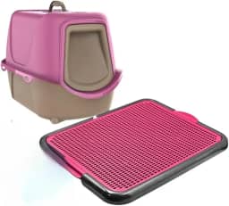 Kit Caixa De Areia Fechada Para Gatos Grande Com Tapete Coletor Pa E Filtro Anti Odor(ROSA - NEW + TAPETE)