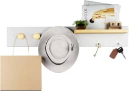 ArtMovelar - Porta-Chaves de Parede - Gancho de Parede, Organizadores de Parede com 2 Pinos, Decoração de Quarto Aesthetic, Organização e Decoração de Apartamento e Casa - Branco, 60x8