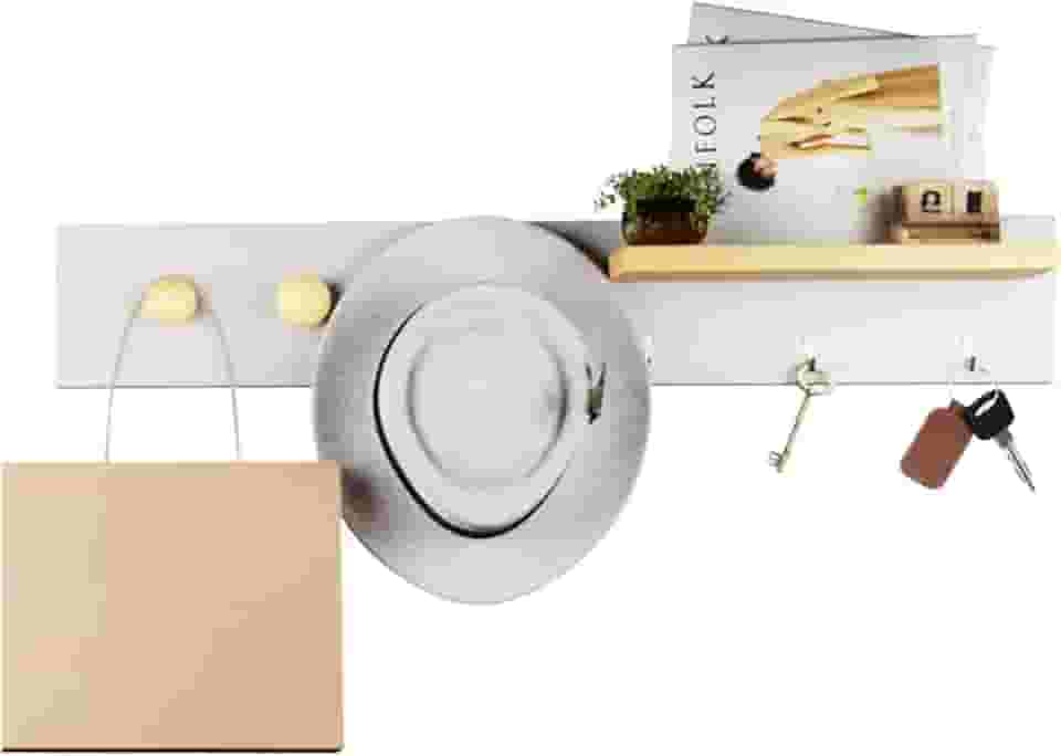 ArtMovelar - Porta-Chaves de Parede - Gancho de Parede, Organizadores de Parede com 2 Pinos, Decoração de Quarto Aesthetic, Organização e Decoração de Apartamento e Casa - Branco, 60x8
