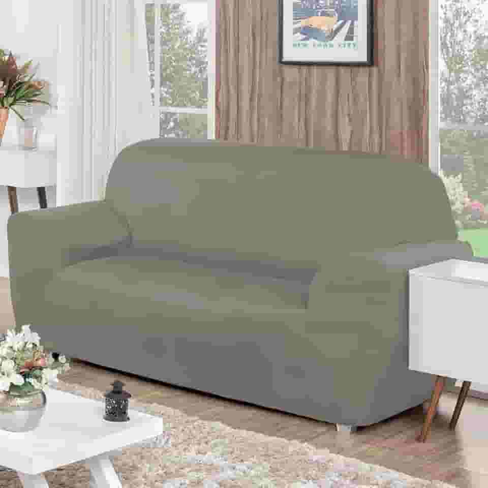 Capa de Sofá 3 Lugares com Elástico Agarradinha em Tecido Malha Gel Cores Alegres (Cinza)