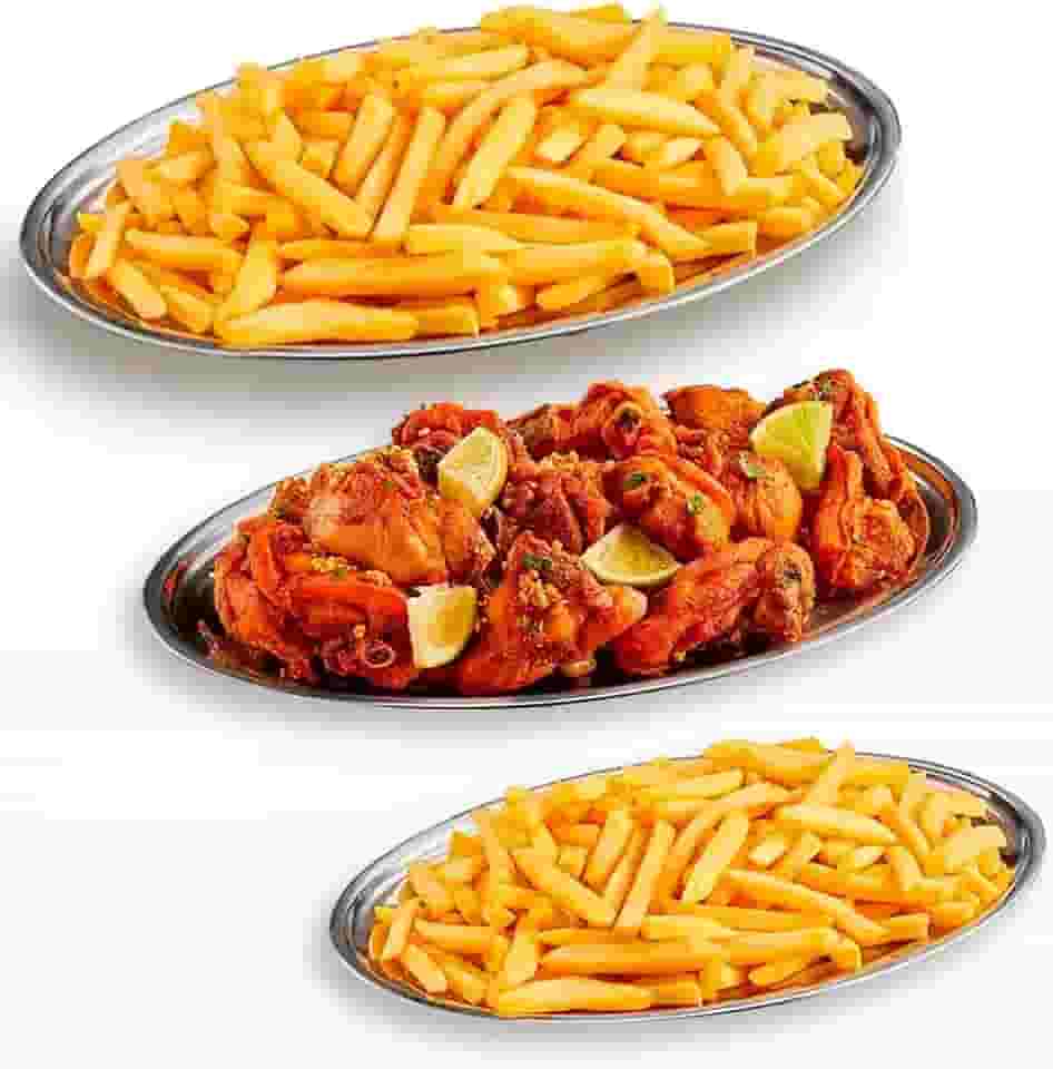 Kit 3 Travessa Oval Bandeja Rasa Inox 21 à 30 Cm Porção Bar Cozinha Linha Premium M5 Armarinhos