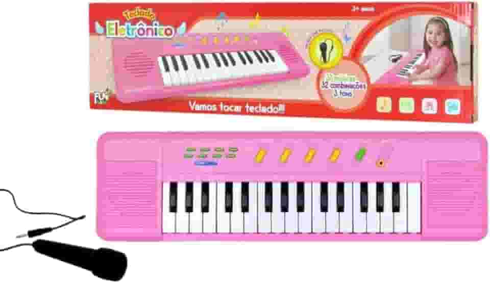 Teclado Infantil Rosa Brinquedo Microfone Piano Educativo Musical