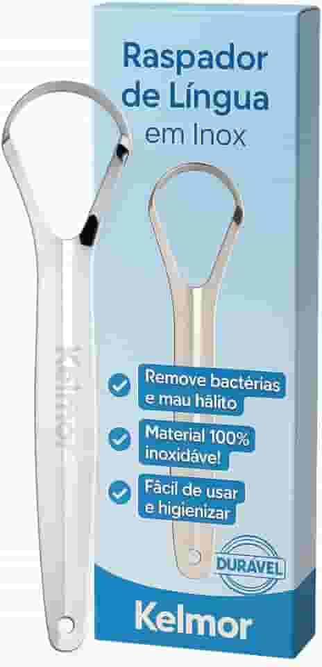 Raspador De Língua Inox Cirúrgico Limpador Bucal Profissional Escova de Língua em Aço Inoxidável Higiene Oral Combate Mau Hálito Fácil Uso e Limpeza Durável e Anatômico