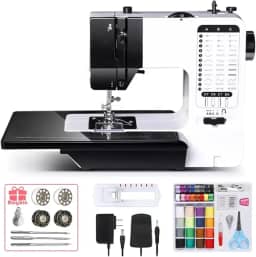 LuxLam Máquina de Costura Portatil com 38 Pontos Ajustáveis Luz LED,Máquina De Costura Doméstica Com Bancada Ajuste de Comprimento e Largura de Ponto,Casa de Botão Automática,Cortador de Linha - 220v