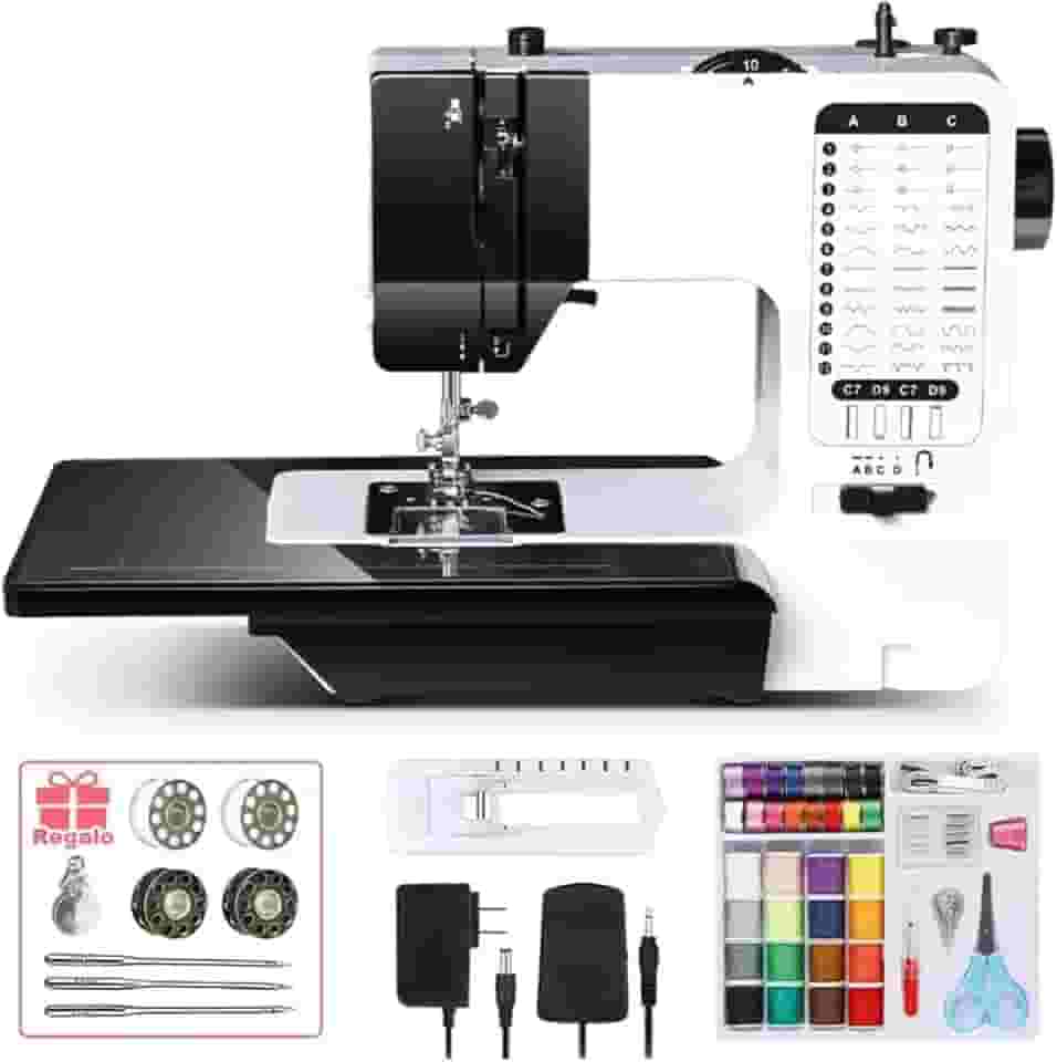 LuxLam Máquina de Costura Portatil com 38 Pontos Ajustáveis Luz LED,Máquina De Costura Doméstica Com Bancada Ajuste de Comprimento e Largura de Ponto,Casa de Botão Automática,Cortador de Linha - 220v