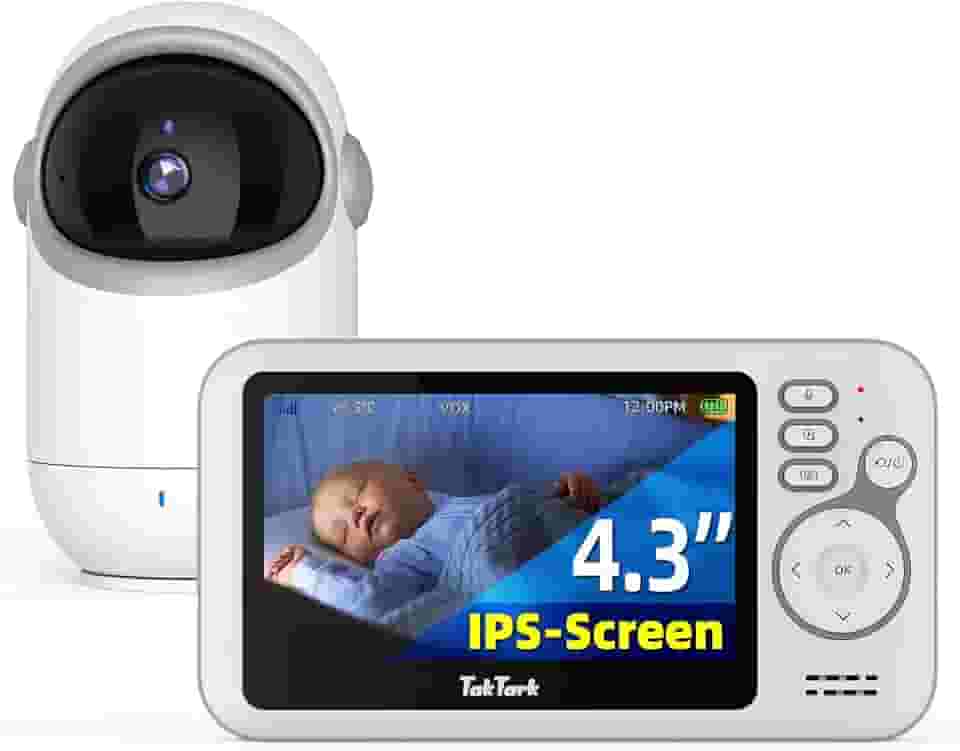 TakTark Babá Eletrônica Câmera, 4.3' Monitores de Câmara de Vídeo, Pan & Tilt, 2 Way Audio, Visão Nocturna, Zoom Digital, Decoração Sonora VOX, Ideal para Novos Pais