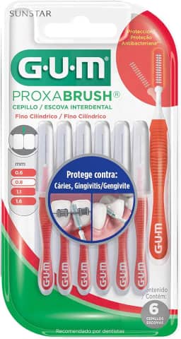 Escova Interdental Portátil Cerda Fina 0.8 mm GUM, Limpeza entre os Dentes, 6 unid., Gum, Vermelha, 0.8 Mm