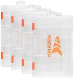 Caixas de equipamento de pesca KastKing, caixa de plástico organizadora com divisórias removíveis, bandejas de pesca 3600, caixa de peças, 27,4 x 18,4 x 4,2 (pacote com 4 bandejas)