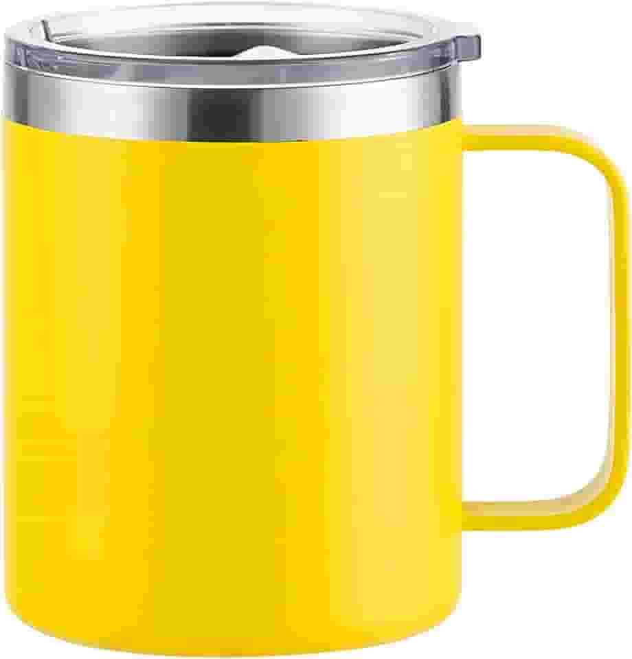 Caneca Termica 360ml em Aço Inox com Tampa e Alça - Ideal para Café, Cerveja, Bebida Quente e Gelada, Chopp (Amarelo)