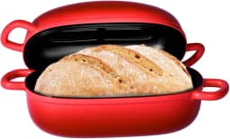Forno holandês para assar pão 22 x 15 cm - formas de pão de 2,5 litros para pão caseiro, panela de pão de ferro fundido, forma de pão holandês com tampa e alças de laço para fazer pão caseiro