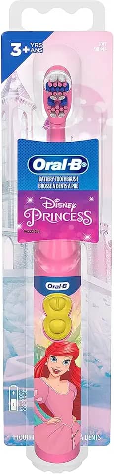 Oral-B Escova de dentes infantil com bateria com a pequena sereia da Disney, cerdas macias, para crianças a partir de 3 anos