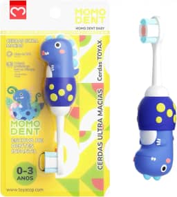 MOMODENT Escova de Dentes Infantil para 0-3 Anos, Bebe 1 Unidade, Dinossauro, Cabo de Silicone Macio, Cabeça Macia, Limpeza Suave
