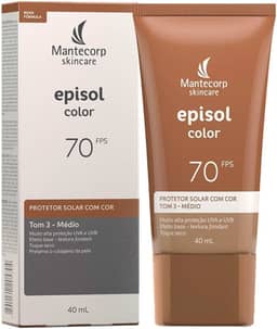 MANTECORP - Protetor Solar Facial Episol Color FPS 70 - Efeito Base, Alta Proteção UVA e UVB, Toque Seco, Rápida Absorção - Tom 3 Médio - 40ml