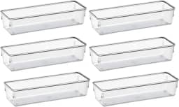 Organizador de Gaveta Ajustável, 6 Compartimentos, Acrílico, Transparente, Divisórias Modulares, Resistente Multiuso para Talheres, Banheiro, Escritório, Maquiagem 15X7.5X5.5CM