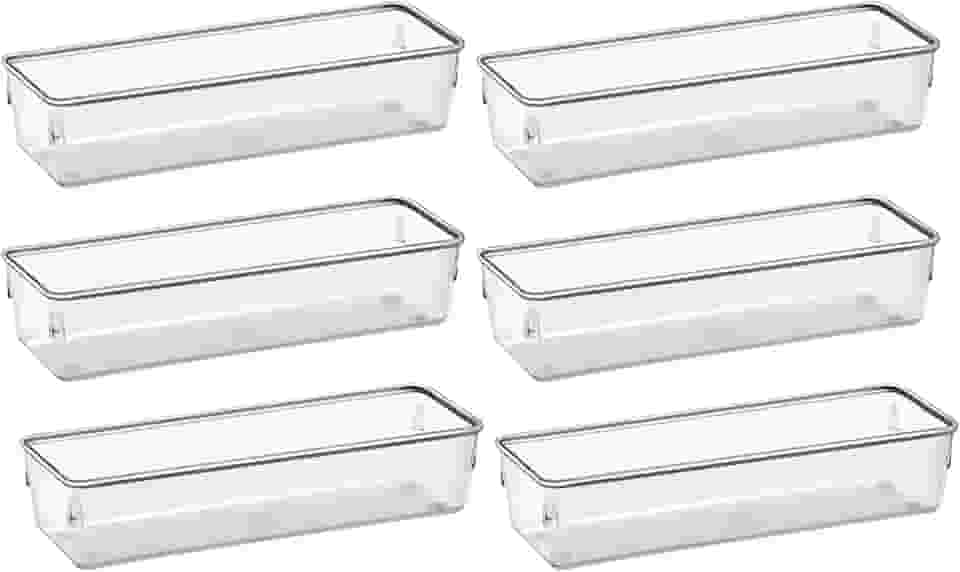 Organizador de Gaveta Ajustável, 6 Compartimentos, Acrílico, Transparente, Divisórias Modulares, Resistente Multiuso para Talheres, Banheiro, Escritório, Maquiagem 15X7.5X5.5CM