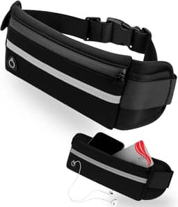 Pochete Preta Corrida Slim Academia Caminhada Ciclismo Fitness Unissex Impermeável e Ajustável - Bolsa de Cintura para Viagem Porta Dinheiro Cartão Celular - Discreta e Resistente - Qualidade Premium