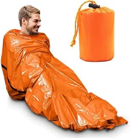 Saco de Dormir Térmico de Emergência Laranja – Compacto, Impermeável e Leve, Ideal para Camping, Trilha e Sobrevivência, com Isolamento Contra Frio, Vento e Umidade