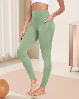 Leggings com bolsos para mulheres, calças de ioga para treino de cintura alta com controle de barriga