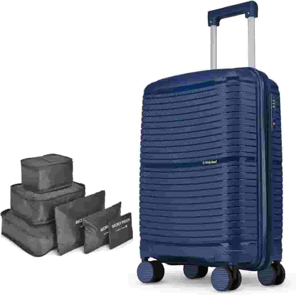 Mala de Viagem Bahamas em Polipropileno, com Conjunto de 6 Organizadores de Bagagem (Mala Bordo Azul)