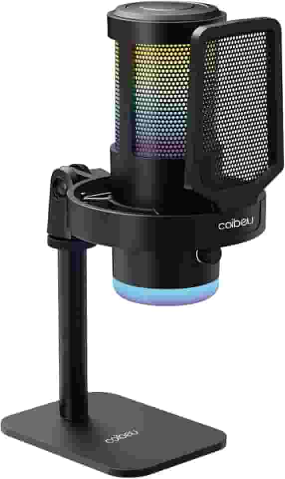 Microfone Condensador RGB, Microfone de Mesa, Microfone Gamer – Com Cancelamento de Ruído, Plug-and-Play, Controle de Volume e Eco, com Shock Mount e Pop Filter – Ideal para Gravação, Podcast
