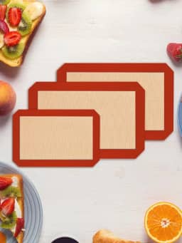 Pacote com 3 tapetes reutilizáveis de silicone, antiaderente, tapete de cozimento seguro para alimentos, assadeira de forno para fazer biscoitos, macarrão, pão, vermelho, 0,7 mm