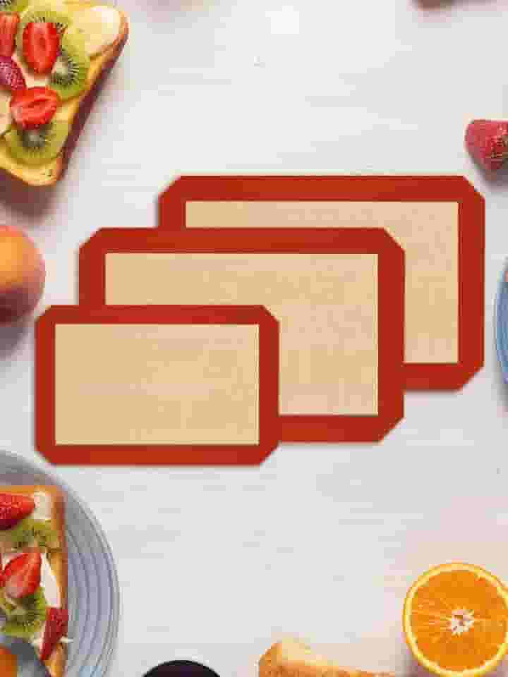 Pacote com 3 tapetes reutilizáveis de silicone, antiaderente, tapete de cozimento seguro para alimentos, assadeira de forno para fazer biscoitos, macarrão, pão, vermelho, 0,7 mm