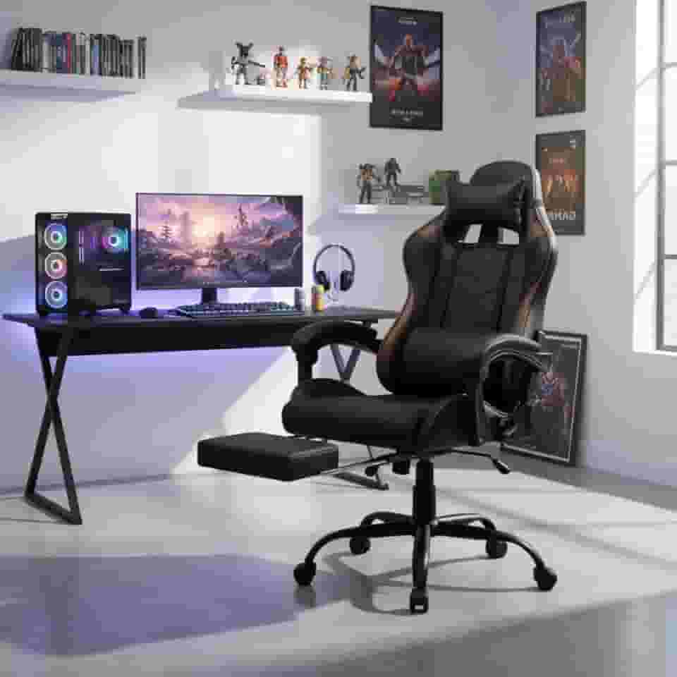 Cadeira Gamer BlackMamba Ergonômica com Inclinação e Apoio para Pernas Preta