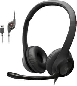 Headset com fio USB Logitech H390 com Almofadas Confortáveis, Controles de Áudio Integrado e Microfone com Redução de Ruído - Preto