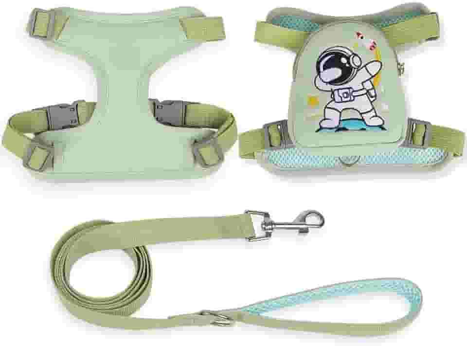 Peitoral Coleira Com Guia e Bolsa Removível Para Cachorro Pet Cães Pequenos E Médios Gato De Viagem(Verde,M)