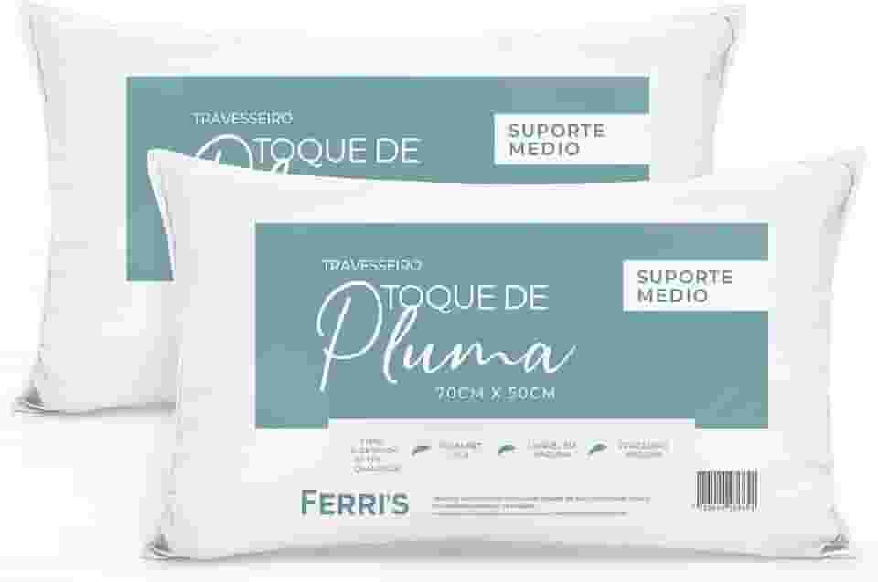 Kit 2 Travesseiros Toque de Pluma 50x70cm, Percal 180 Fios, Antialérgico, Antiácaro, Lavável, Ultra Macios e Confortáveis, Ideais para Sono Reparador e Decoração Elegante - Cor Branco