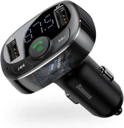 Transmissor Bluetooth para carro, Kit de adaptador para transmissor de rádio FM Baseus, Carregador de carro QC3.0, Suporte 12V / 24V, Portas de carregamento USB duplas, Chamadas com